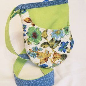 Purse Handbag Pouch Vintage Upholstery Tweed Linen Green Blue Crossbody Bag OOAK